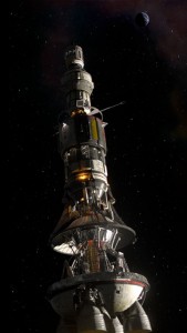 Between 1958 and 1964, physicists at Project Orion designed several starships that, using nuclear explosions to accelerate up to 10% the speed of light, could get to Proxima Centauri in as little as 44 years! Such starships would be enormous, expensive, and potentially dangerous to launch, and of course sustaining human life in space for 44 years would be another challenge altogether. However, they could potentially have been built with existing technology, had Project Orion not been scrapped following the Partial Test Ban Treaty of 1963. (Image from Ascension, © 2014 SyFy Media LLC, <a href="https://animalpeopleforum.org/beyondhuman/copyright-and-fair-use/">fair use</a>)