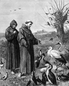 St. Francis of Assisi (1181-1226 CE), shown preaching to the birds in this 18th century illustration, disagreed with the concept of the Great Chain of Being. He taught the value of compassion for all living creatures, teaching that “not to hurt our humble brethren is our first duty to them, but to stop there is not enough. We have a higher mission - to be of service to them wherever they require it." In modern times, Pope Paul VI (1963-1978) declared that animals do in fact go to Heaven after they die, and the current Pope Francis has spoken of the "bringing of all things into the fullness of being" in the End Times. (Image source: <a href="http://blogs.ft.com/the-world/2013/03/pope-2013-the-importance-of-being-francis/">Financial Times</a>)