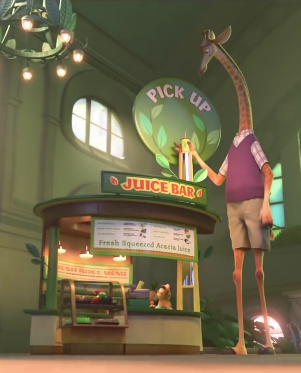 Zootopian juice bar, featuring a vacuum tube so its rodent barista may serve taller customers (© Disney 2016, fair use)